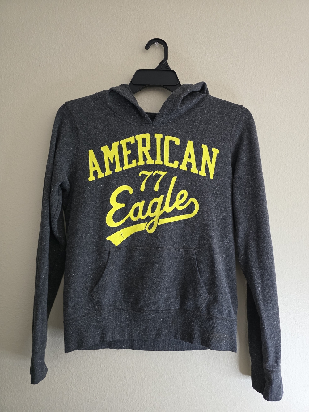 American Eagle Outfitters Dark Gray Hoodie with Bright Yellow Logo